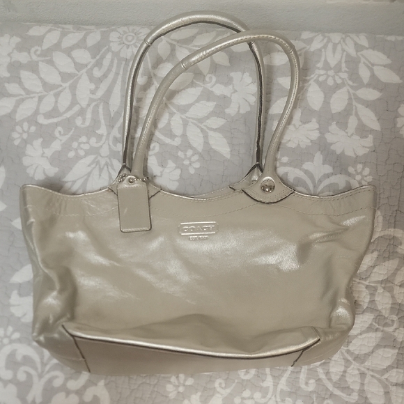 Coach Handbags - Coach Metallic Silver Tote Bag